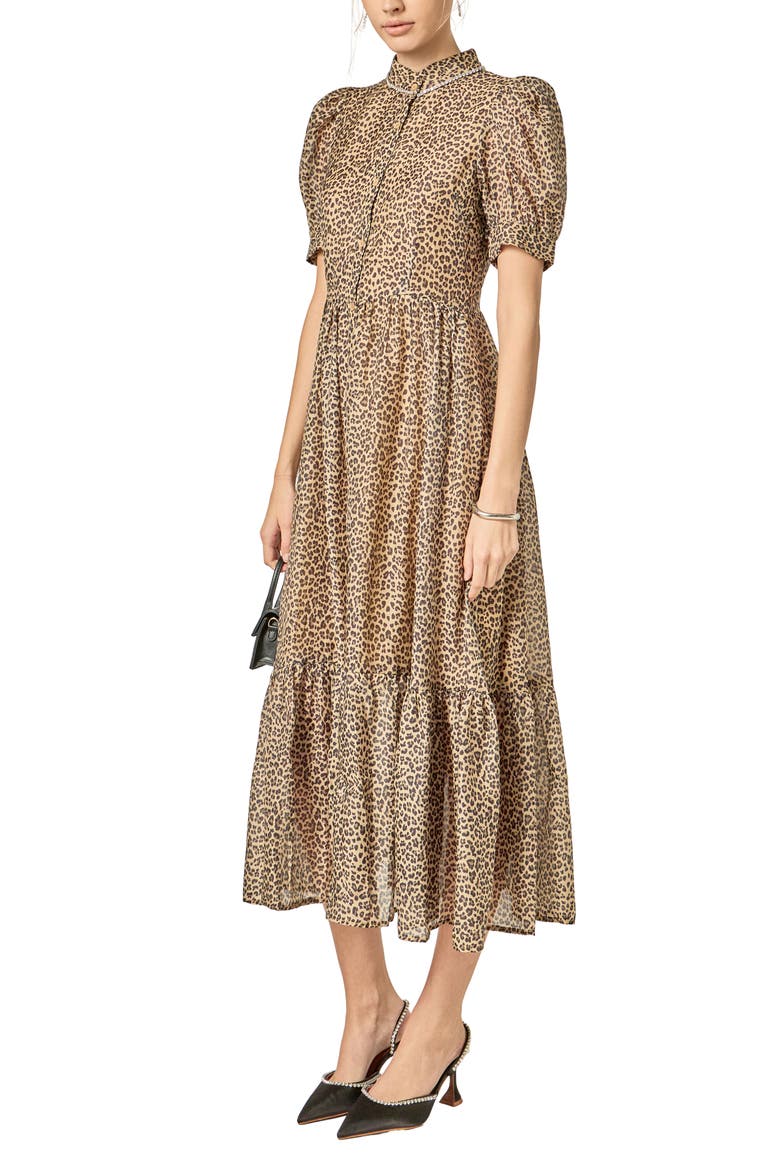 Leopard Print Organza Midi Dress, Alternate, color, LEOPARD