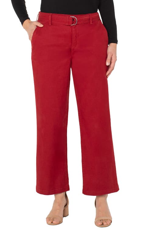 Liverpool Los Angeles Stride Belted High Waist Ankle Wide Leg Twill Pants In Red