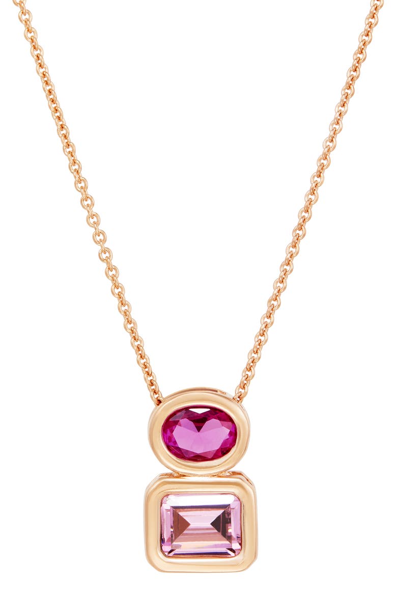 Double Stone Sterling Silver Pendant Necklace, Main, color, PINK