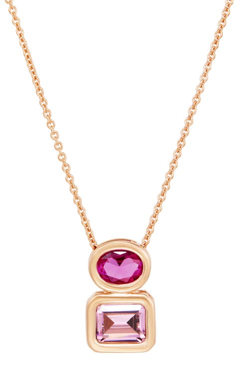 Double Stone Sterling Silver Pendant Necklace