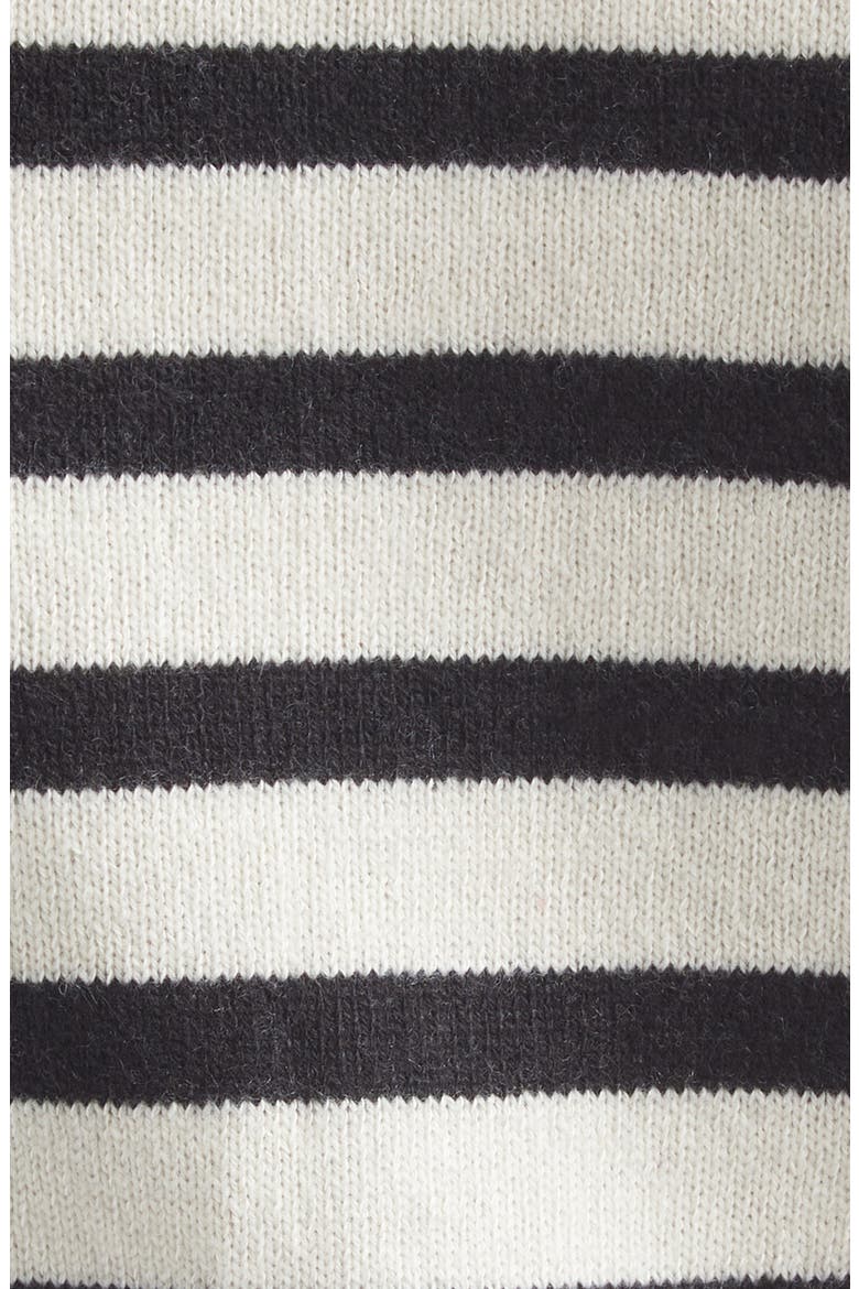 Fringe Trim Stripe Cashmere & Organic Cotton Cardigan, Alternate, color, IVORY/ BLACK STRIPE