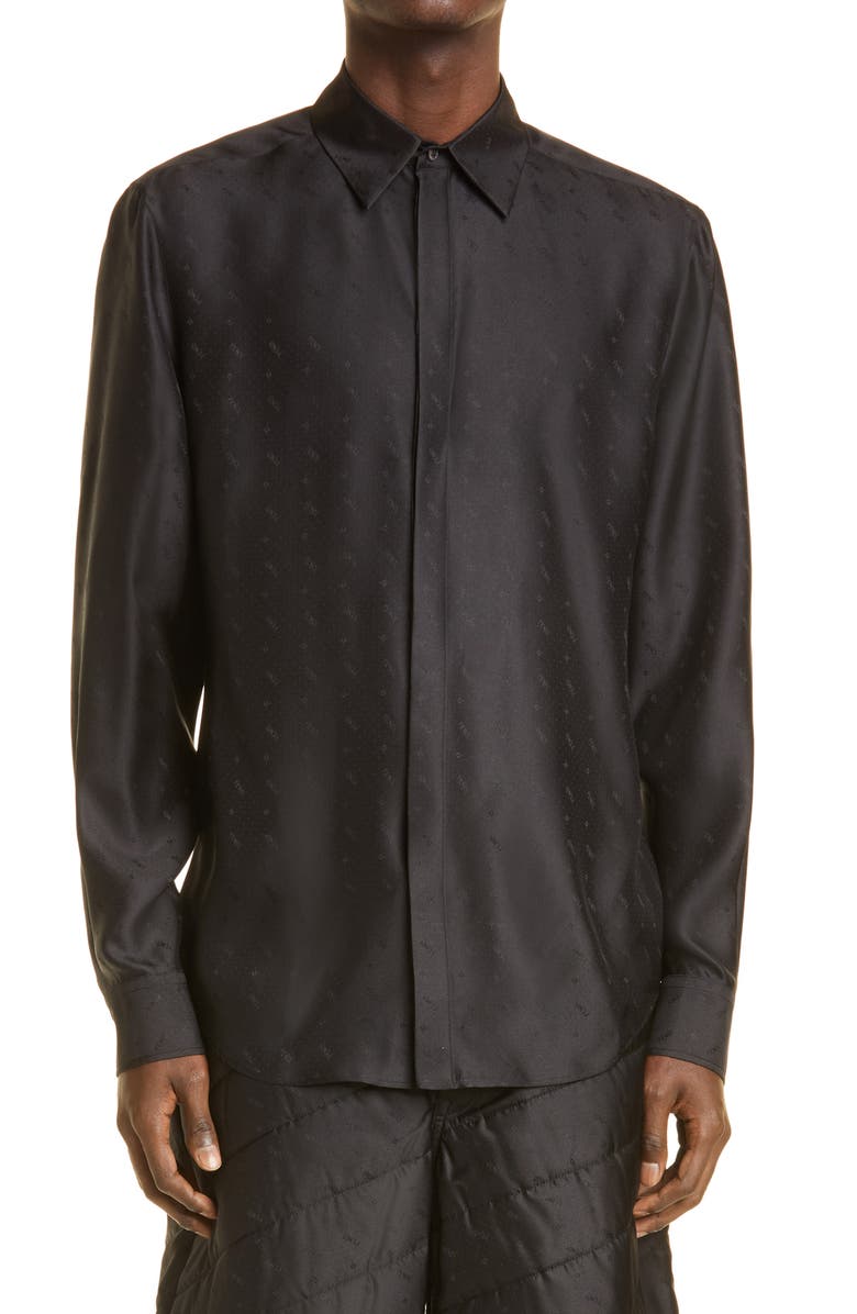 Fendi Sky Logo Jacquard Silk Button-Up Shirt, Main, color, 
