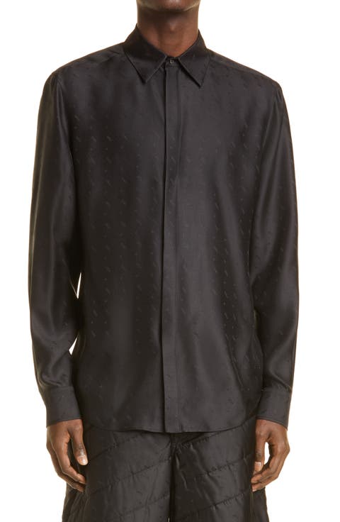 Sky Logo Jacquard Silk Button-Up Shirt