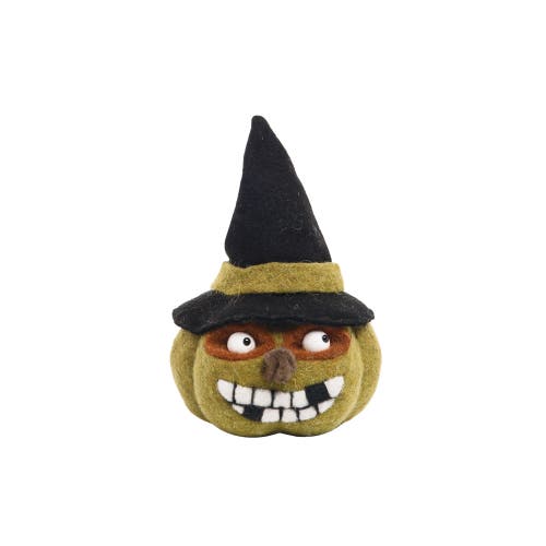 Gallerie Ii Wooly Ugly Face Jack O' Lantern Pumpkin Halloween Figurine 7" X 10" In Green