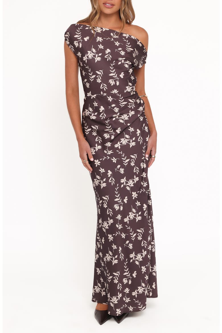 Zafira Floral One-Shoulder Maxi Dress, Main, color, BROWN CREAM FLORAL