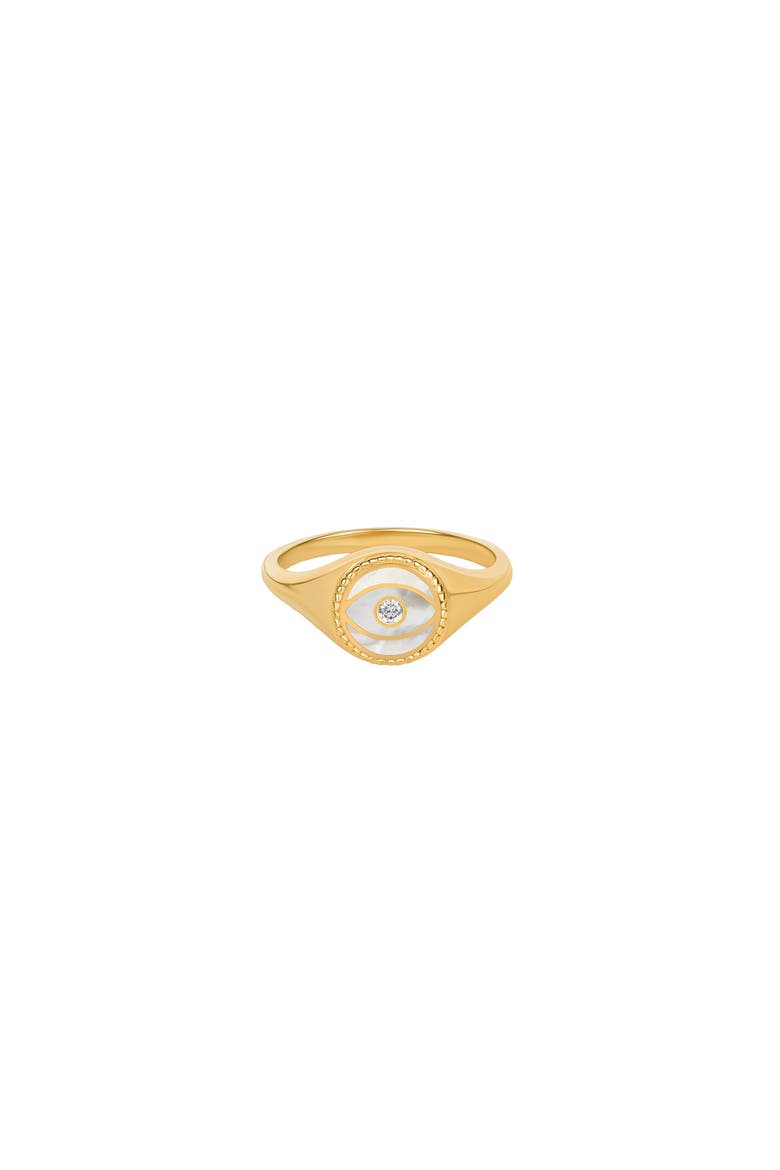 Evil Eye Mother of Pearl Gold Plated  Women's Ring - Success Enhancer, Alternate, color, Gold/White