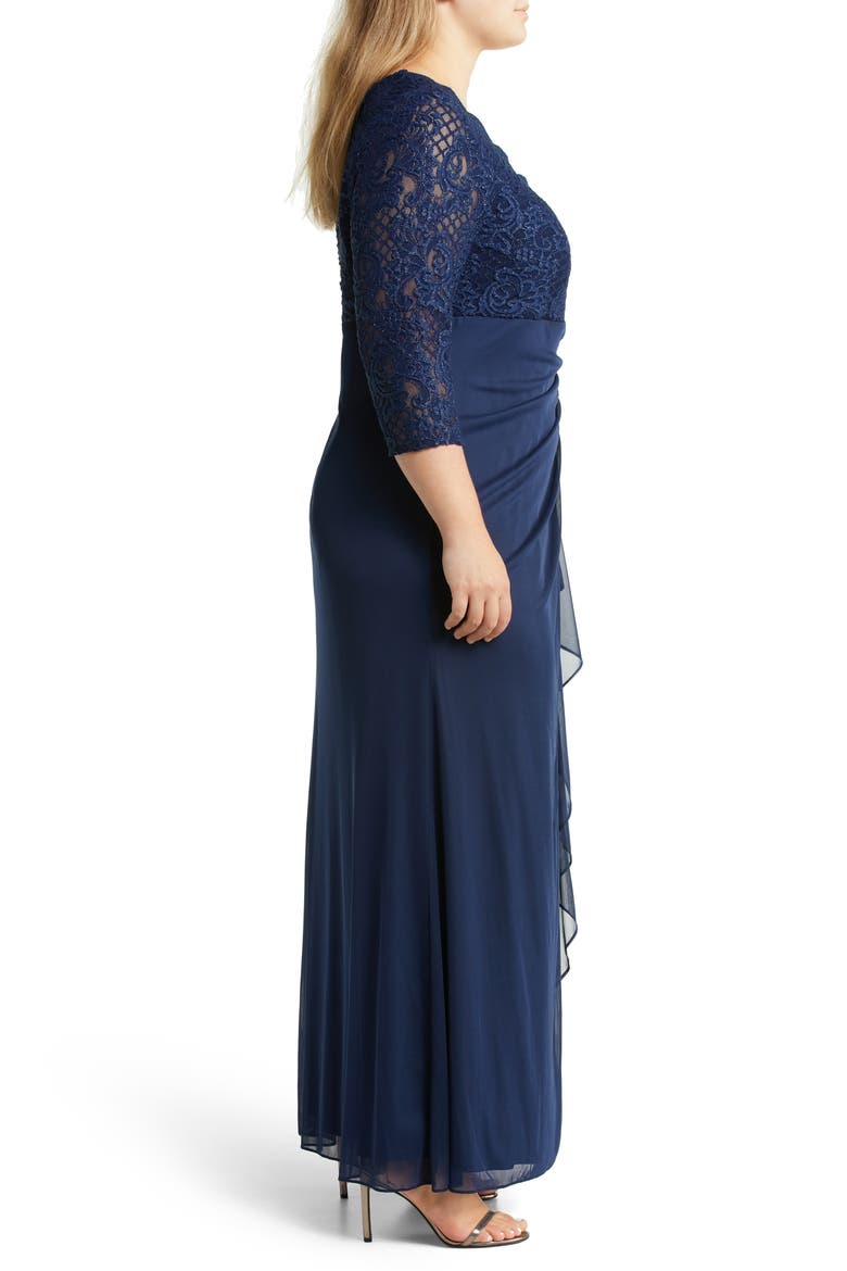 Beaded Lace Bodice Empire Waist Gown, Alternate, color, NAVY