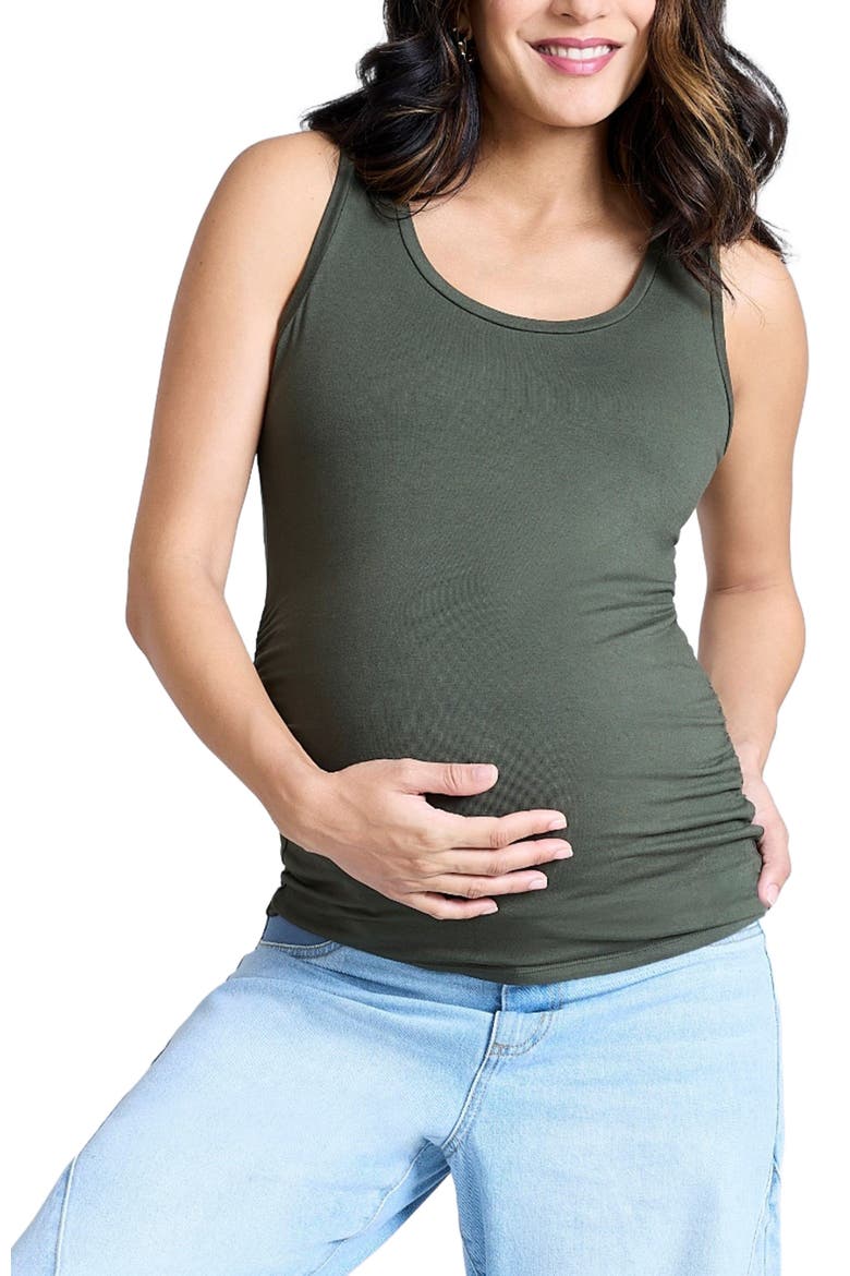 Scoop Neck Side-Ruched Maternity Tank Top, Alternate, color, Deep Depths