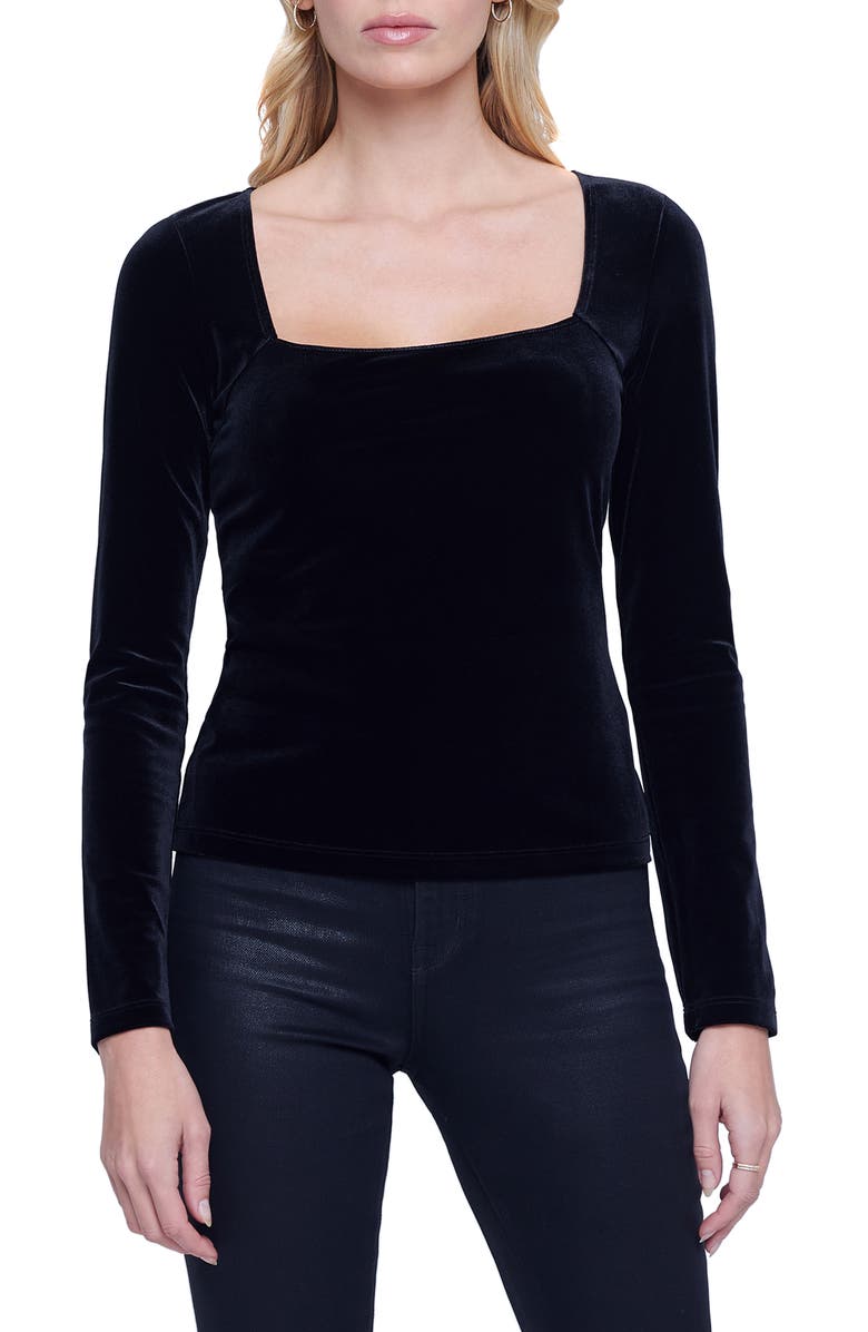 L'AGENCE Kinley Square Neck Stretch Velvet Top, Main, color,