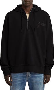 G-STAR Script Logo Organic Cotton Blend Quarter Zip Hoodie