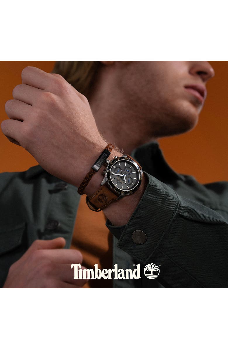 Timberland Parkman Multifunction Chronograph Leather Strap Watch, 44mm, Alternate, color, Dark Brown