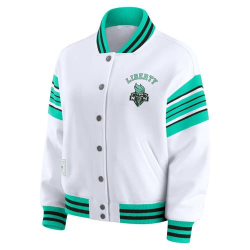 Wear By Erin Andrews Women's White/mint New York Liberty Full-snap Fleece Sweatshirt Jacket In Multi