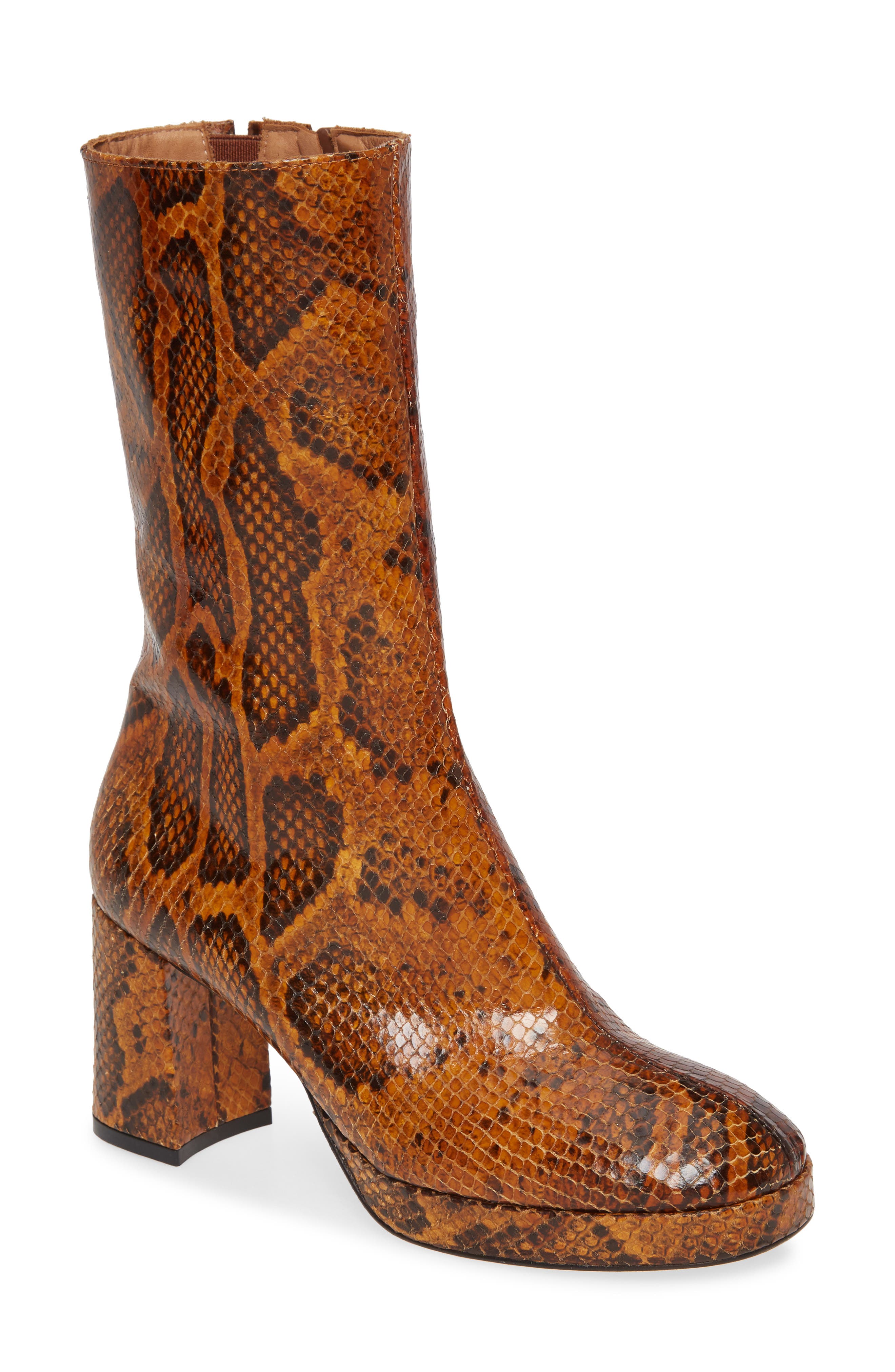 Miista Carlota Snake Embossed Bootie, Main, color, 