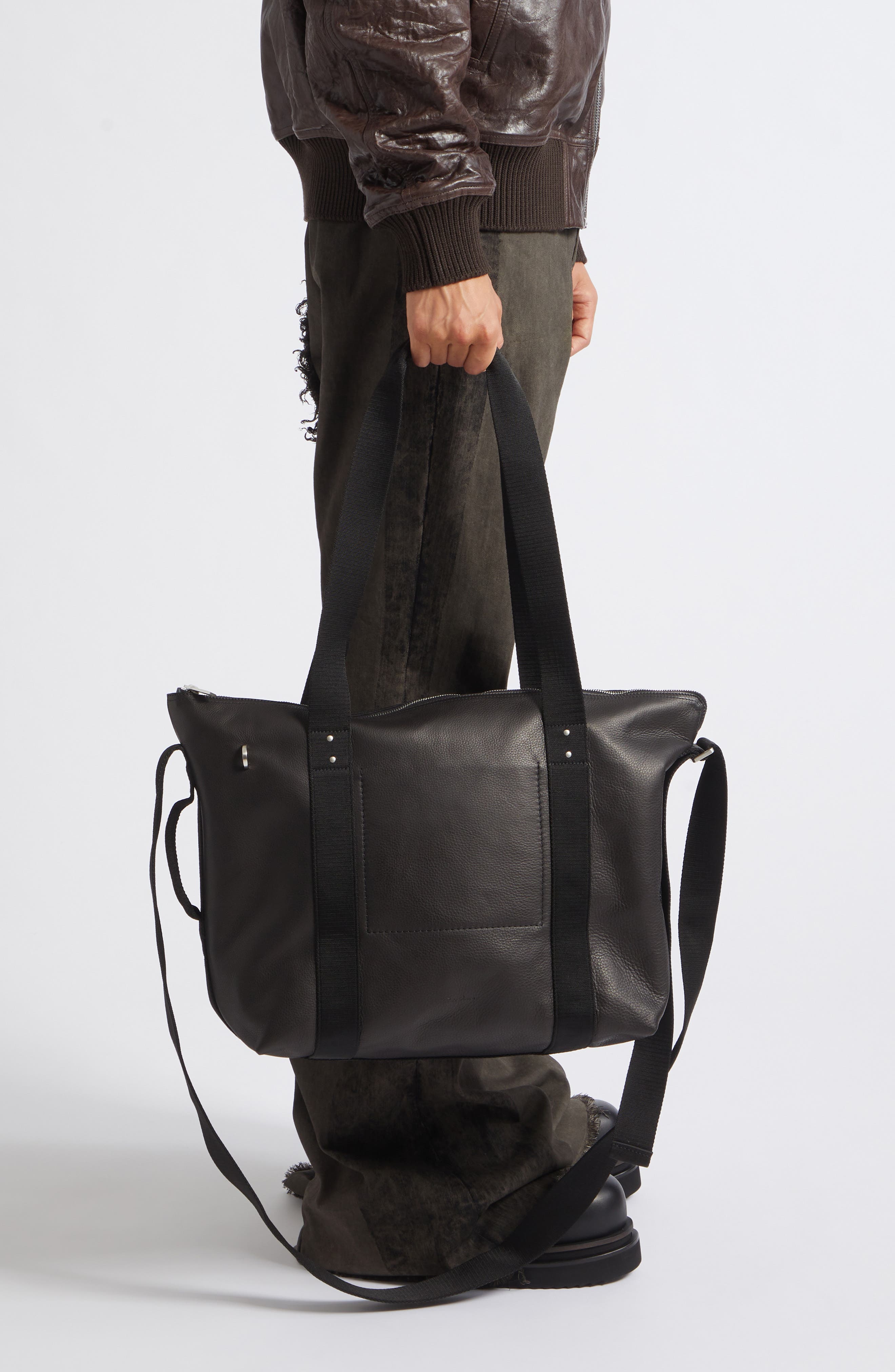 Trolley Leather Tote, Alternate, color, BLACK
