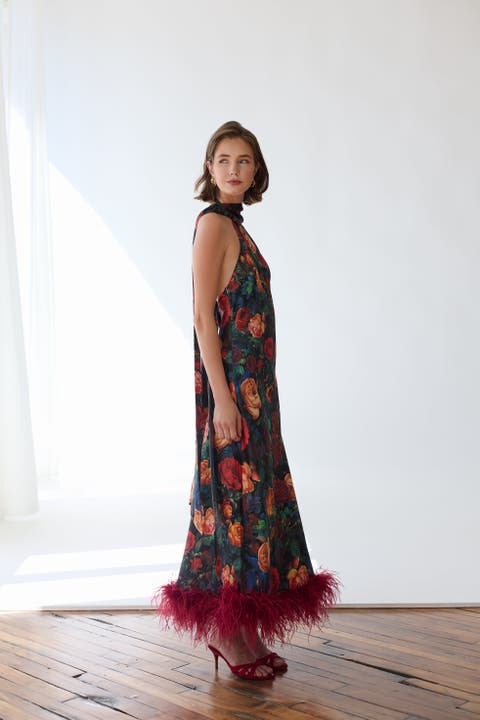Maliya Feather Dress Amarante
