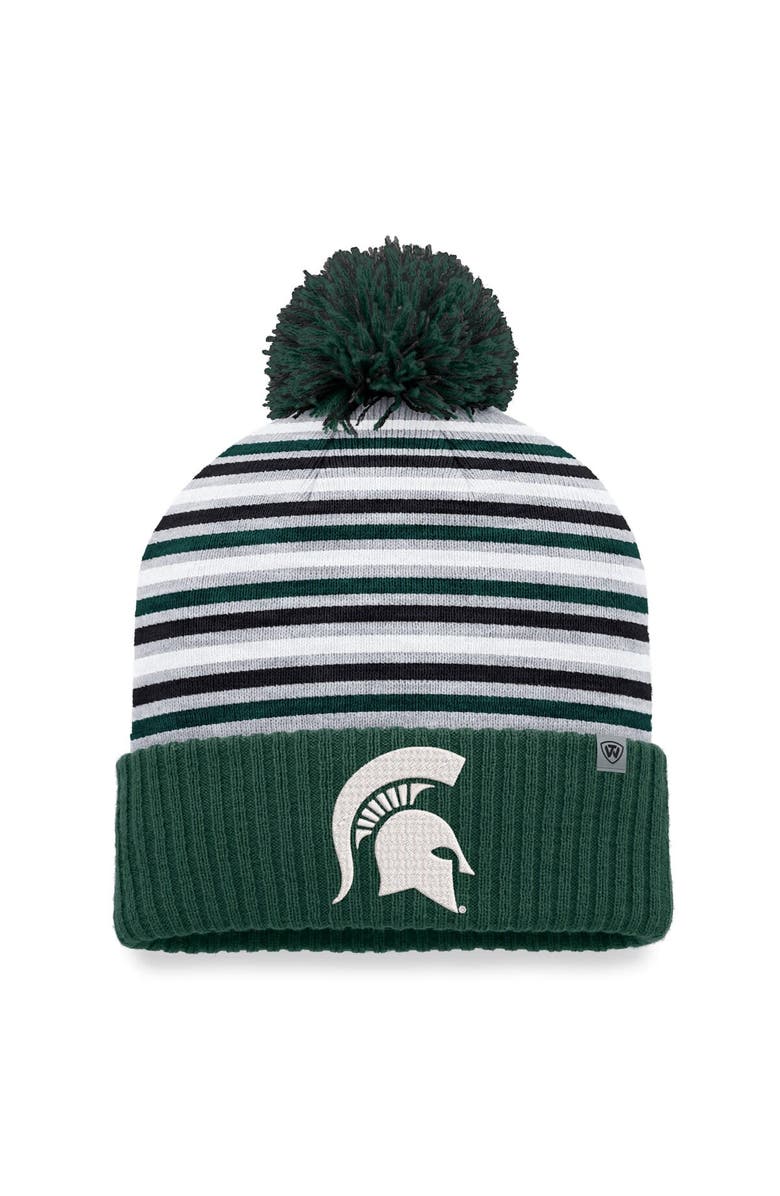 TOP OF THE WORLD Men's Top of the World Green Michigan State Spartans Dash Cuffed Knit Hat with Pom, Main, color, 