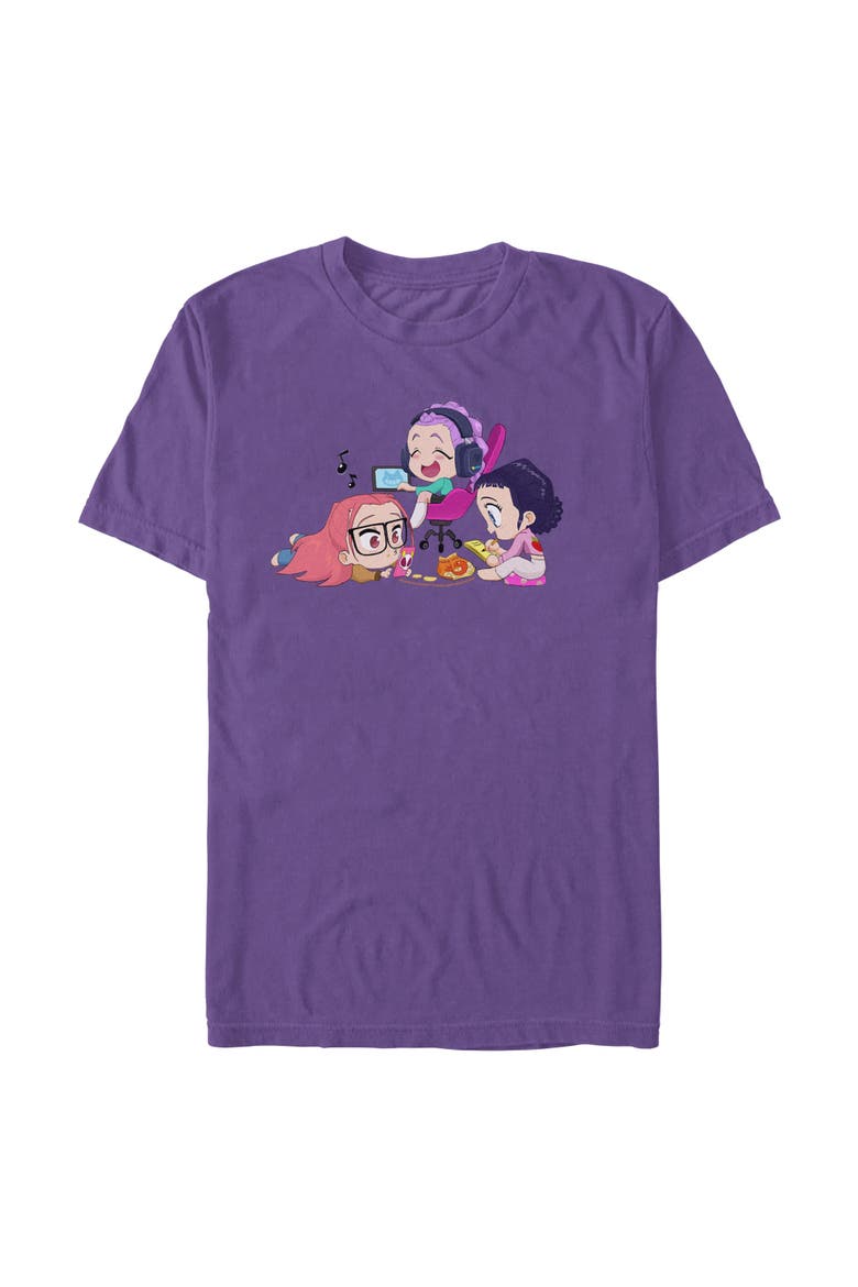 Men's KPop Demon Hunters Chibi Girls Playing  Graphic T-Shirt, Main, color, Purple