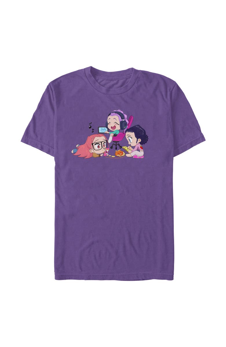 KPop Demon Hunters Men's KPop Demon Hunters Chibi Girls Playing Graphic T-Shirt, Main, color, Purple