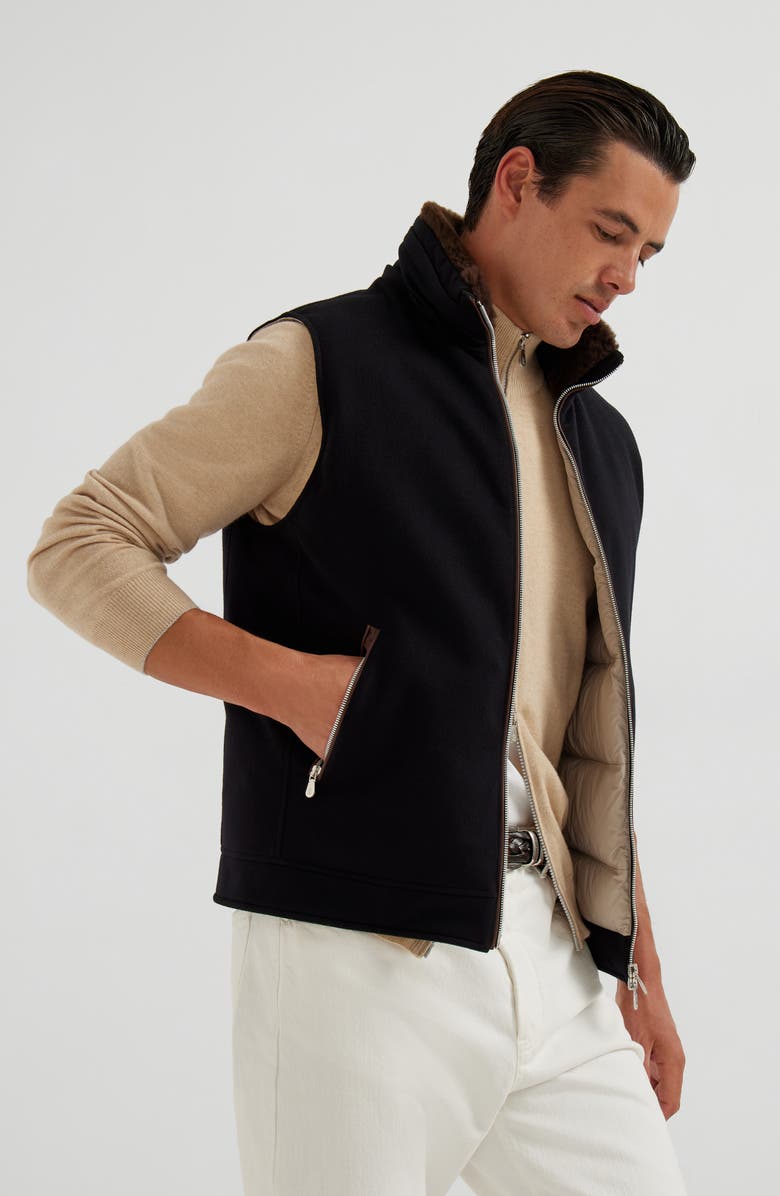 Brunello Cucinelli Hooded down vest, Alternate, color, Black