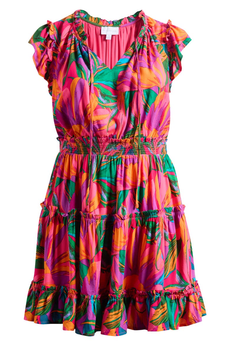 Beal Toledo Tropical Tiered Dress, Main, color, GREEN ORANGE MULTI