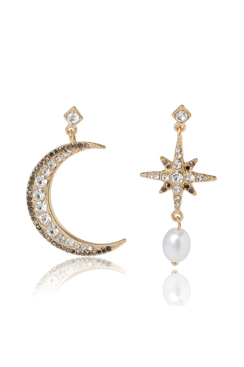 Mismatch Moon & Star Drop Earring, Main, color, Gold