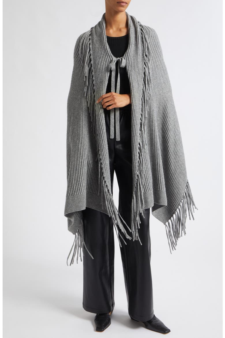 Anais Wool & Cashmere Fringe Wrap, Alternate, color, STORM