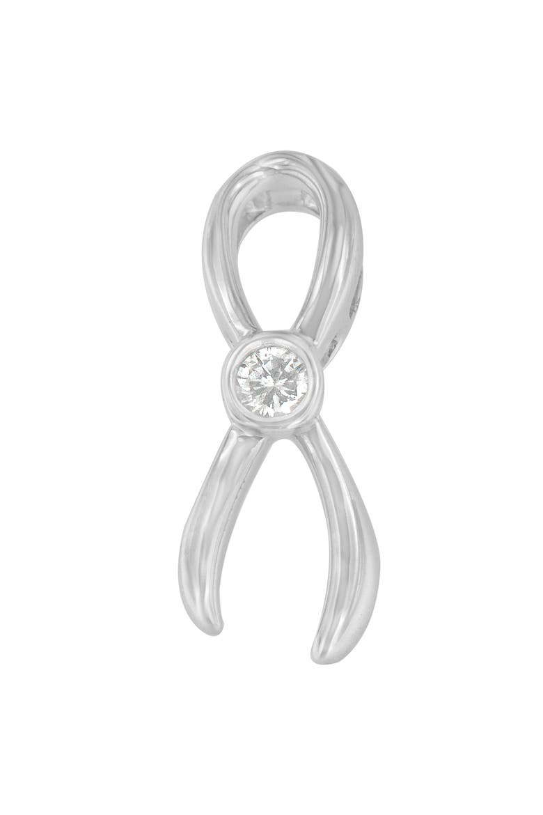 Silver 1/10 cttw Diamond Ribbon Pendant Necklace, Main, color, White