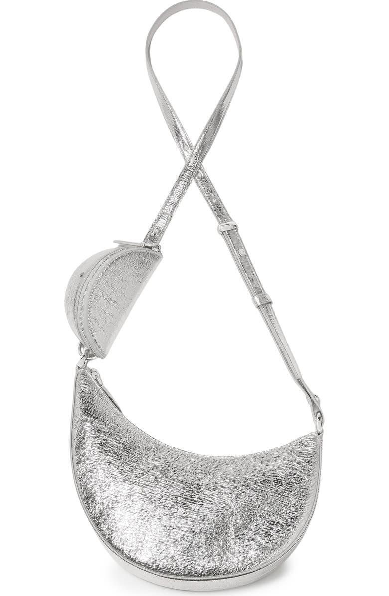 Kate Spade New York mini duo crinkle metallic leather crossbody bag, Alternate, color, Silver
