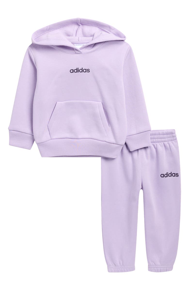 adidas Cotton Blend Fleece Hoodie & Joggers Set, Main, color, Powder Plum