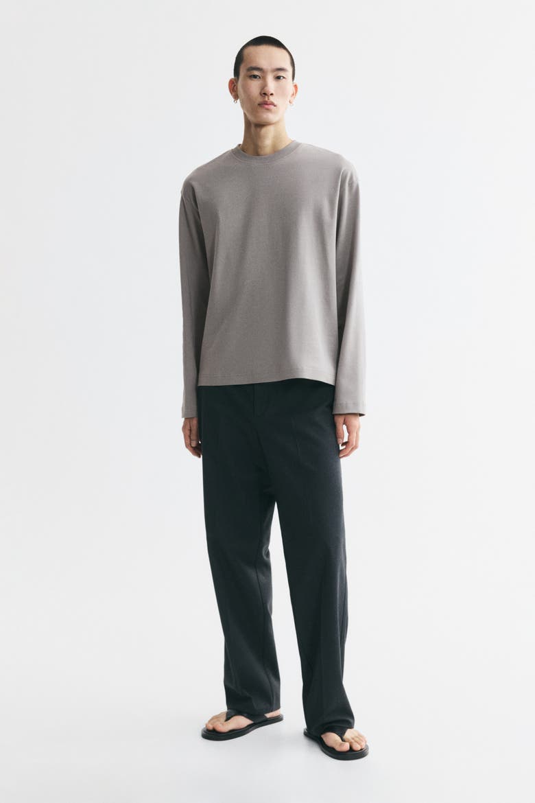 Relaxed-Fit Long-Sleeved Interlock Cotton T-Shirt, Alternate, color, Light taupe