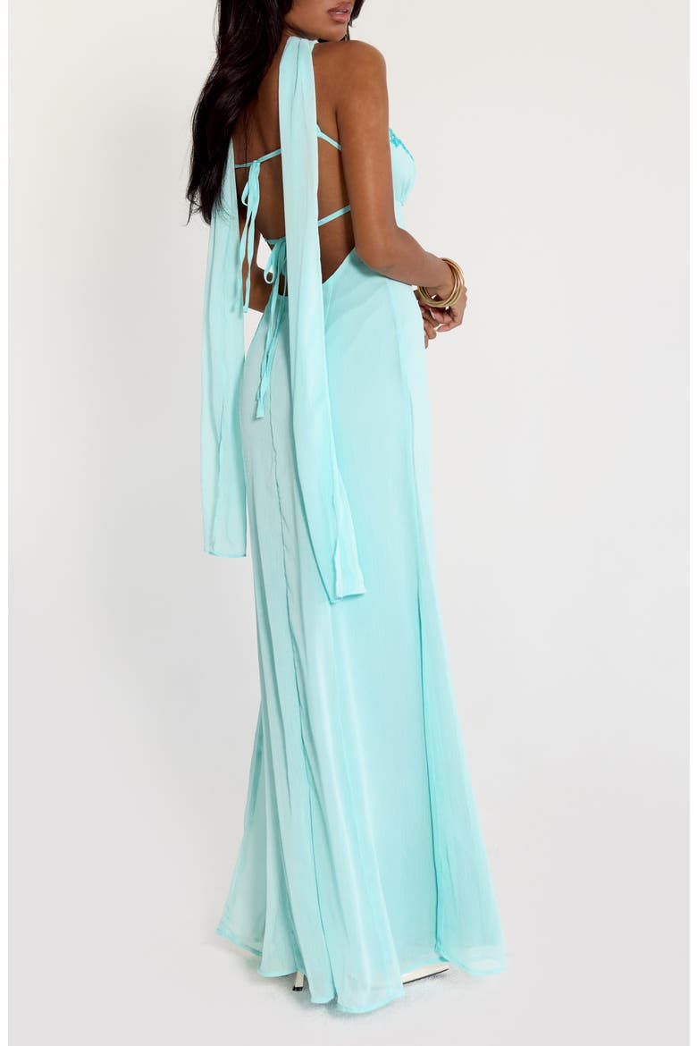Jadira Chiffon Gown & Scarf Set, Alternate, color, AQUA