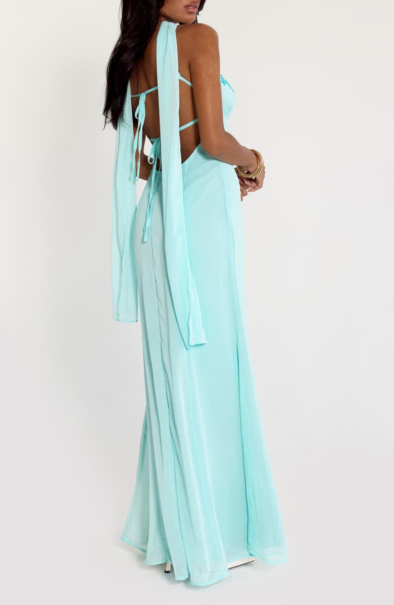 Princess Polly Jadira Chiffon Gown & Scarf Set, Alternate, color, Aqua