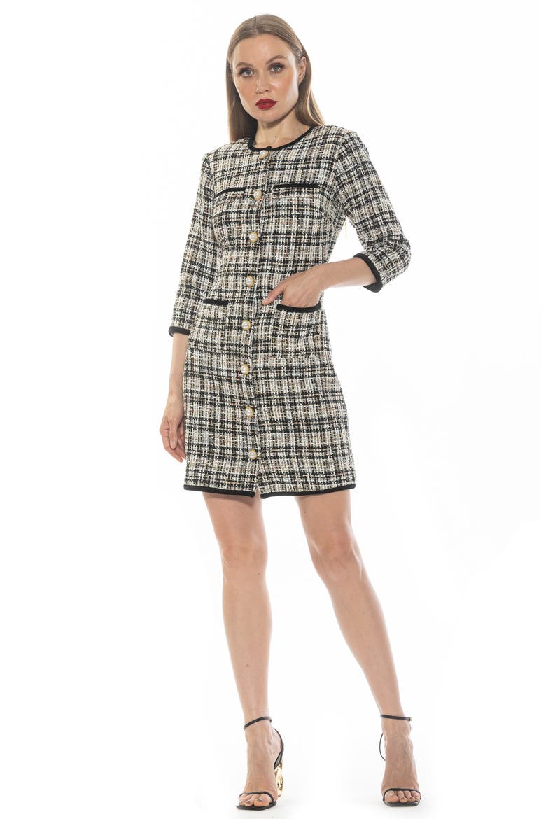 Kairo Button Front Tweed Sheath Dress, Alternate, color, MULTI TWEED