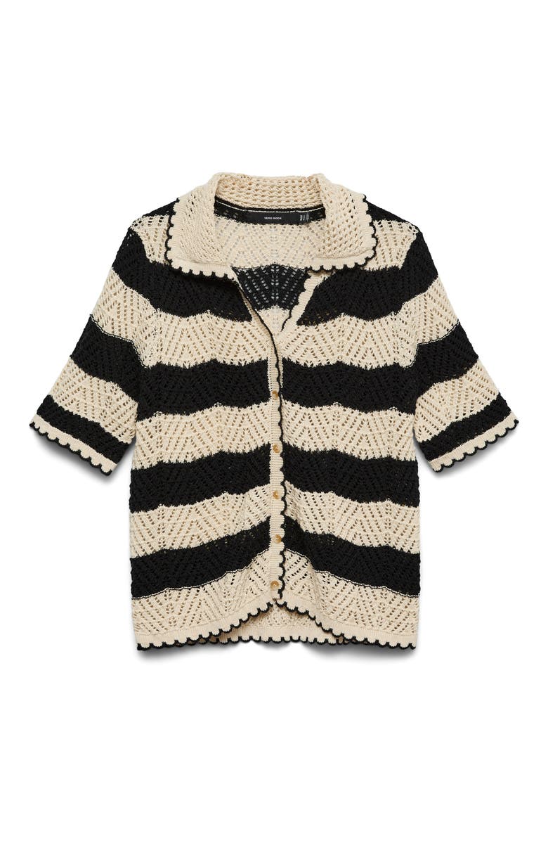VERO MODA Golden Cove Cardigan, Alternate, color, Birch/ Black Stripes