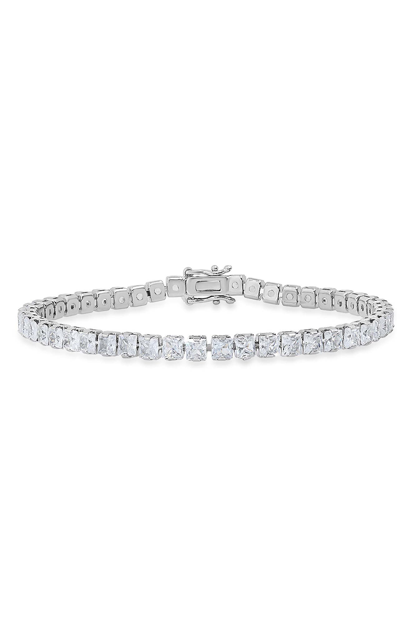 Steeltime 18k White Gold Plated Crystal Tennis Bracelet In Silver