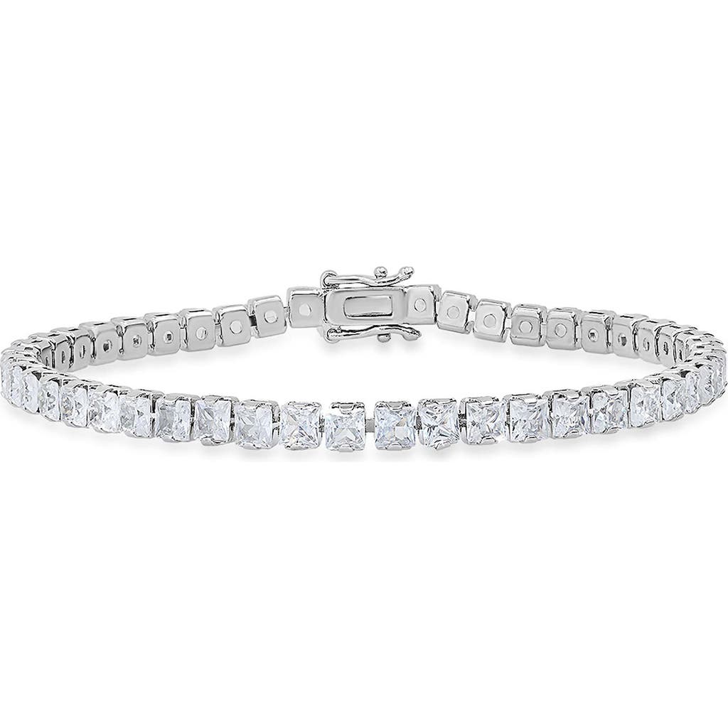 Steeltime 18k White Gold Plated Crystal Tennis Bracelet In Silver