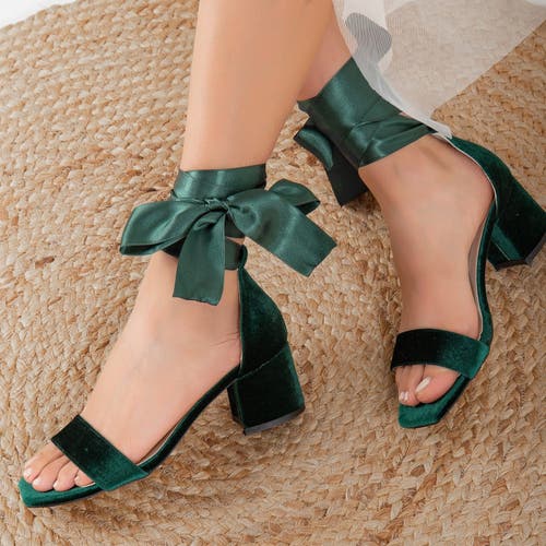 Forever & Always Shoes Women's Hera - Emerald Green Sandals With Ribbon In Emerald Green Velvet