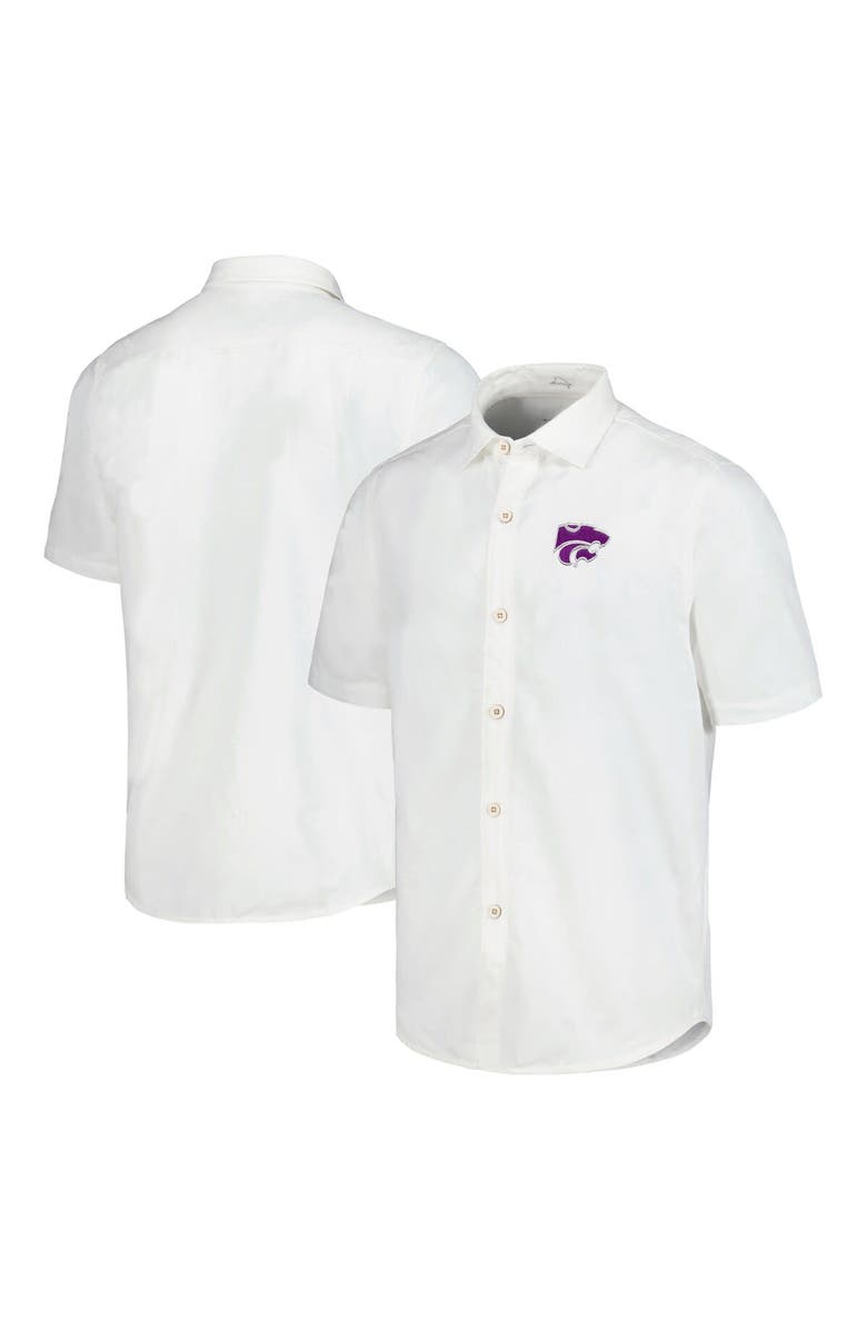 Tommy Bahama Men's Tommy Bahama White Kansas State Wildcats Coconut Point Palm Vista IslandZone Camp Button-Up Shirt, Main, color, White