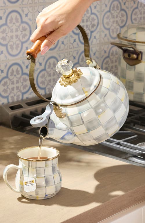 Mackenzie-childs Mackenzie Childs Sterling Check® Enameled Steel 2-quart Whistling Tea Kettle In Green