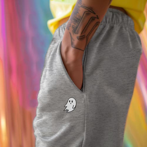 Dalix Mens Ghost Embroidered Fleece Sweats Pants In Athletic Heather