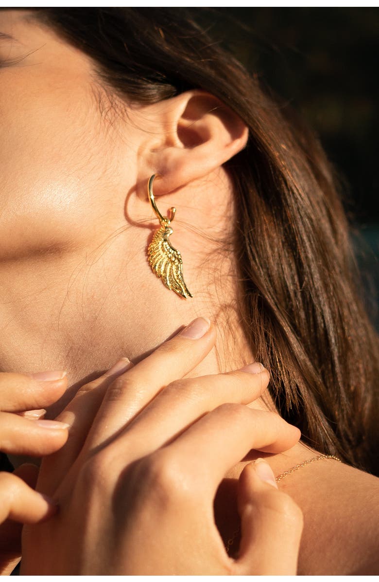 Seven Saints Angel Wing Small Hoop Earrings, Alternate, color, Gold