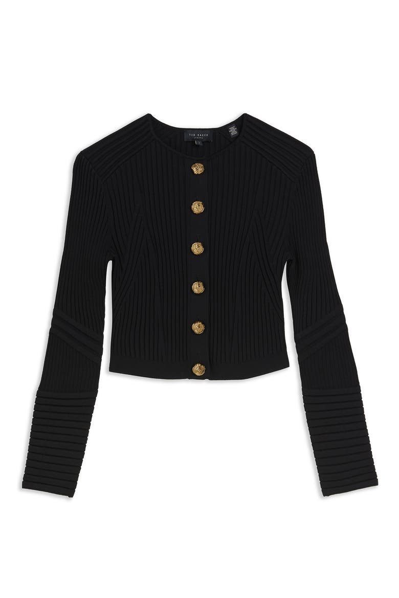 Janisaa Statement Button Rib Cardigan, Alternate, color, BLACK