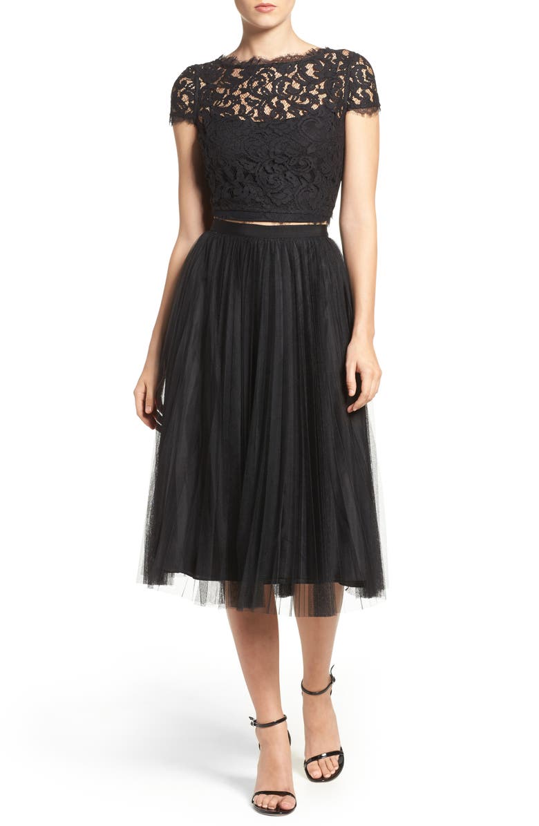 Adrianna Papell Pleated Tulle Midi Skirt, Alternate, color,