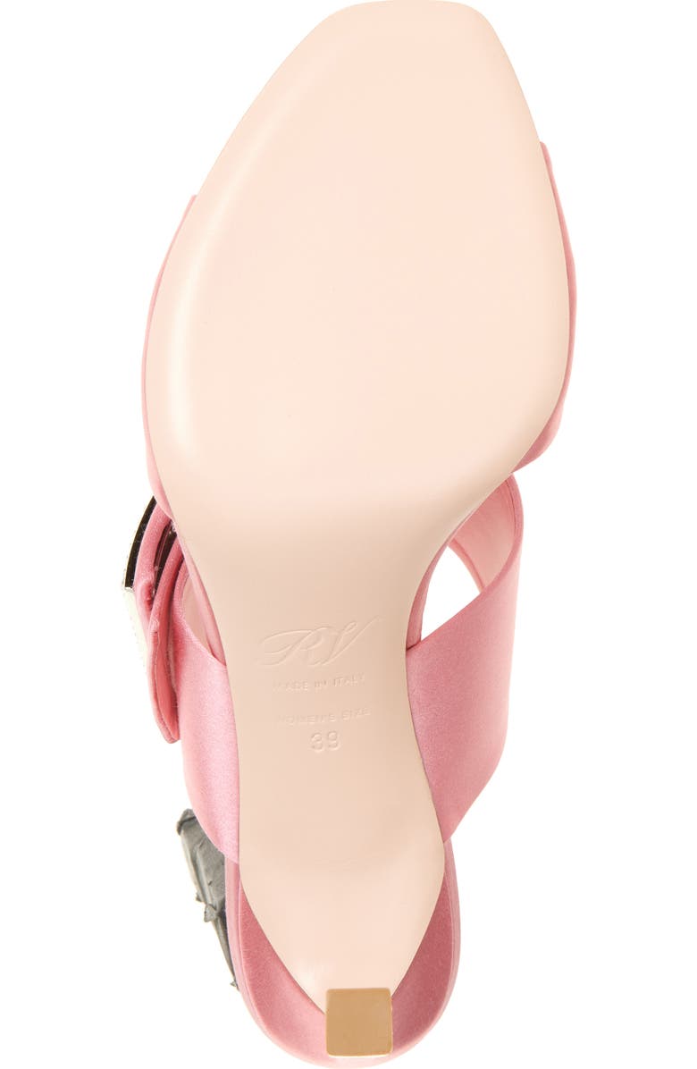 Roger Vivier Trompette Crystal Buckle Satin Sandal, Alternate, color, Rosa Antico Chiaro