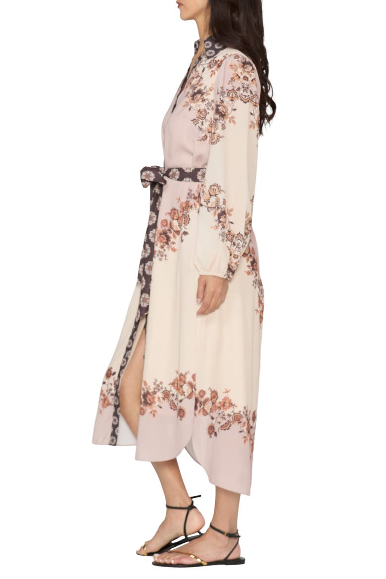 Clover Floral Print Midi Shirtdress, Alternate, color, BROWN MULTI