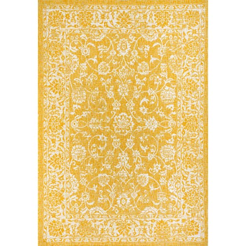 Jonathan Y Tela Bohemian Textured Weave Floral Indoor/outdoor Area Rug In Yellow/cream