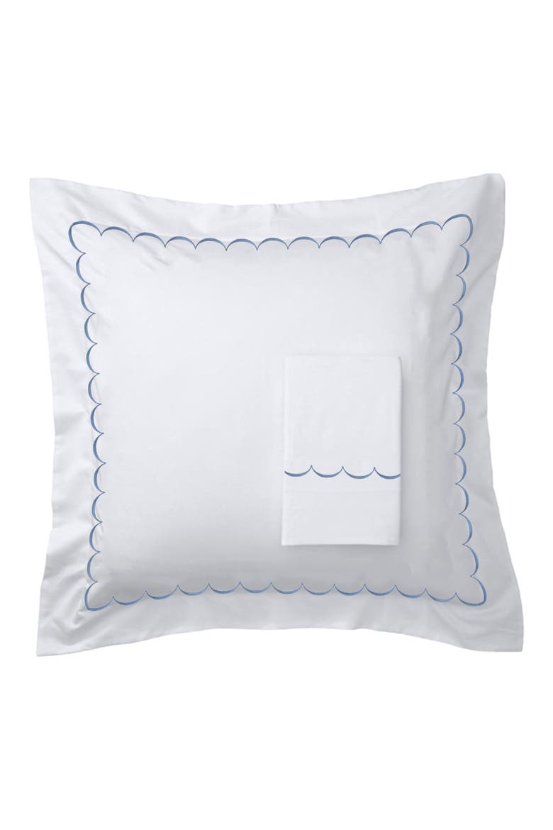 Set of 2 Scallop Embroidered 600 Thread Count 100% Cotton Euro Shams, Main, color, BLUE