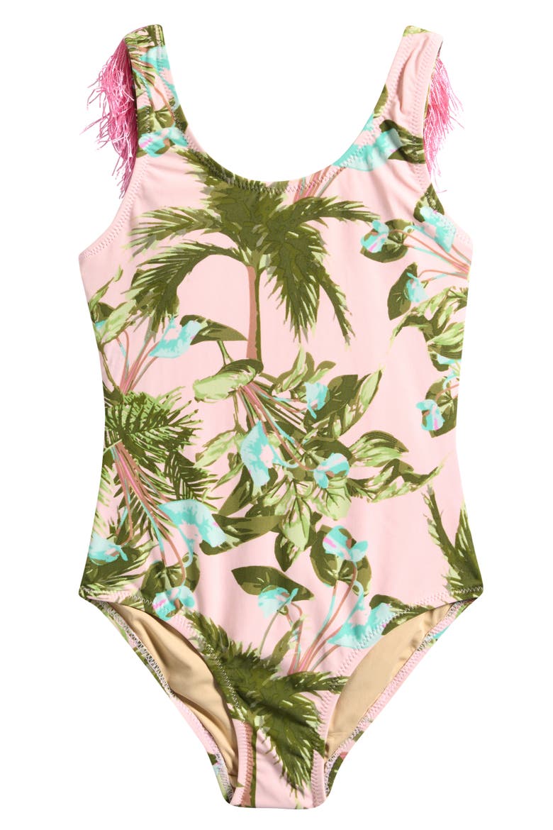 Kids' Fringe Print One-Piece Swimsuit, Main, color, PINK