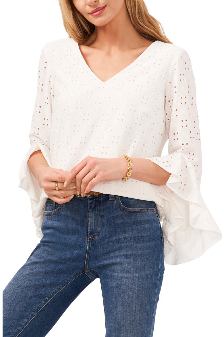 Bell Sleeve Eyelet Blouse, Main, color, ULTRA WHITE