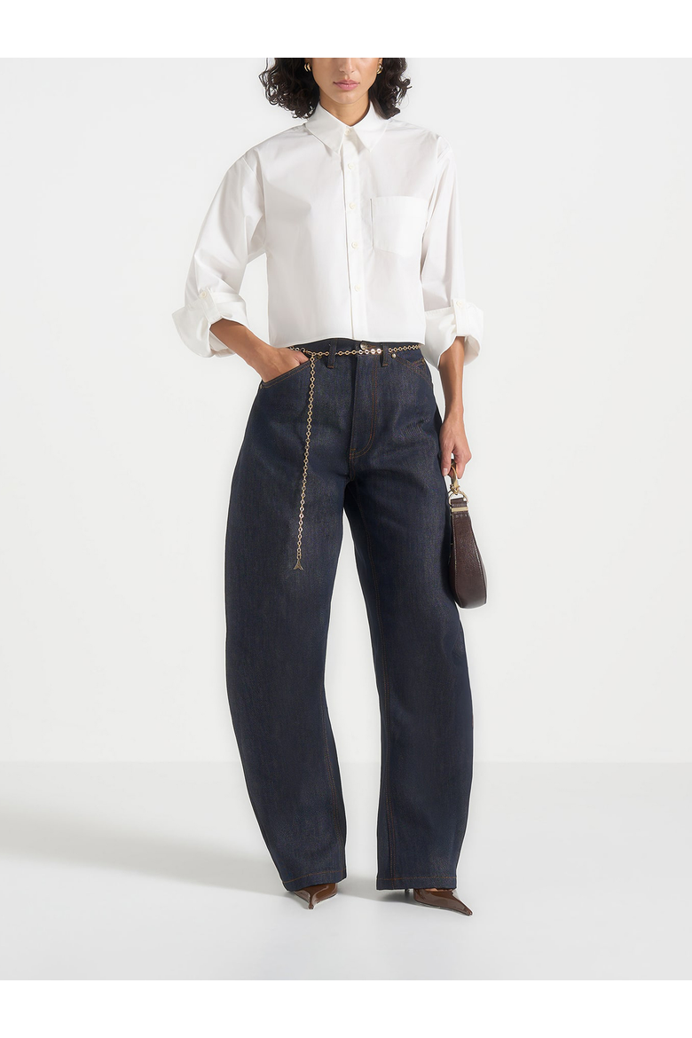 Maura Oversized Cropped Roll Sleeve Cotton Shirt, Main, color, White